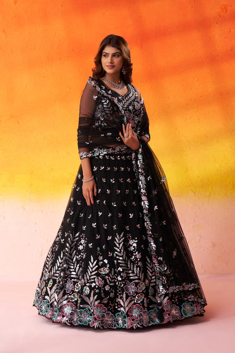 Net Sequins Thread & Embroidered Semi-Stitched Lehenga & Unstitched Blouse With Dupatta Clothsvilla Main image