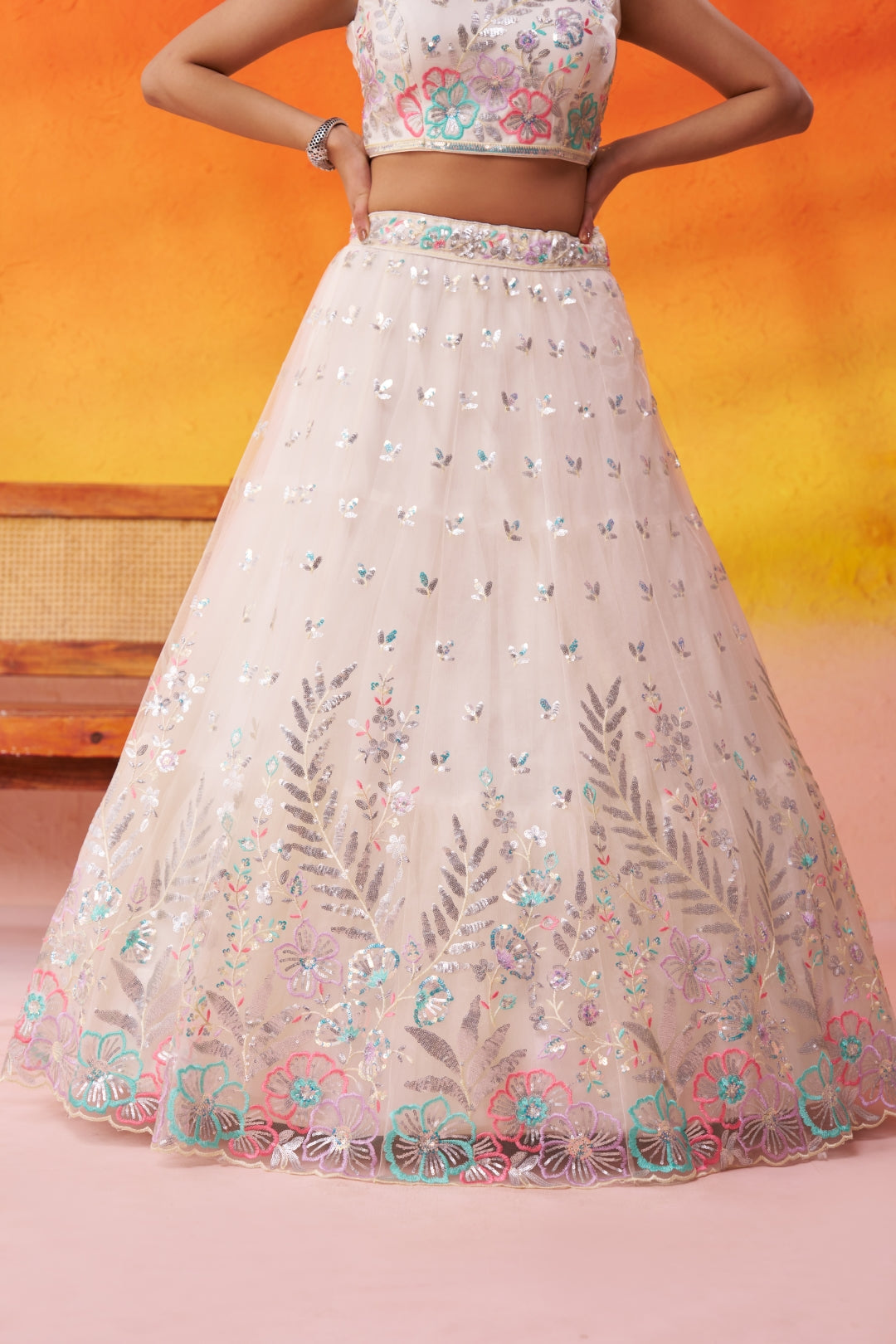 Net Sequins Thread & Embroidered Semi-Stitched Lehenga & Unstitched Blouse With Dupatta Clothsvilla