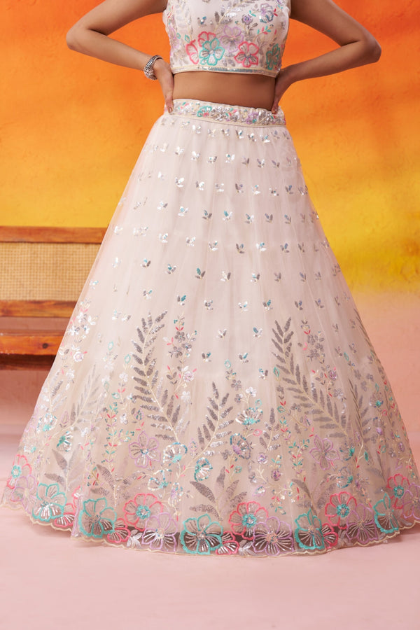 Net Sequins Thread & Embroidered Semi-Stitched Lehenga & Unstitched Blouse With Dupatta Clothsvilla