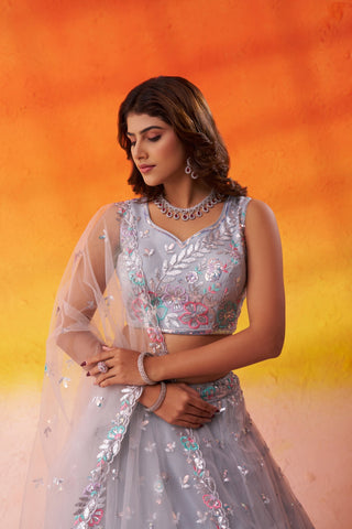 Net Sequins Thread & Embroidered Semi-Stitched Lehenga & Unstitched Blouse With Dupatta Clothsvilla