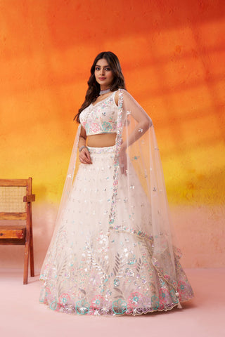 Net Sequins Thread & Embroidered Semi-Stitched Lehenga & Unstitched Blouse With Dupatta Clothsvilla