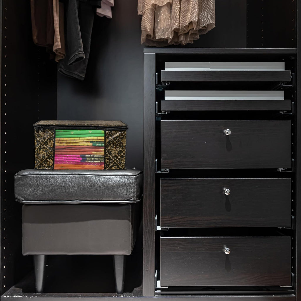 Pack of - 3 - Non-Woven Saree Storage Bags with Zip – Dust & Moisture Proof Saree Covers | Transparent Window | Ideal for Silk & Cotton Sarees ClothsVilla