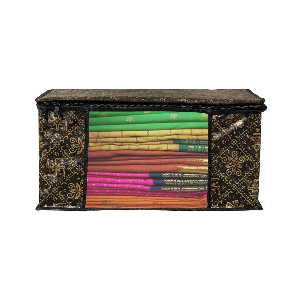 Pack of - 3 - Non-Woven Saree Storage Bags with Zip – Dust & Moisture Proof Saree Covers | Transparent Window | Ideal for Silk & Cotton Sarees ClothsVilla