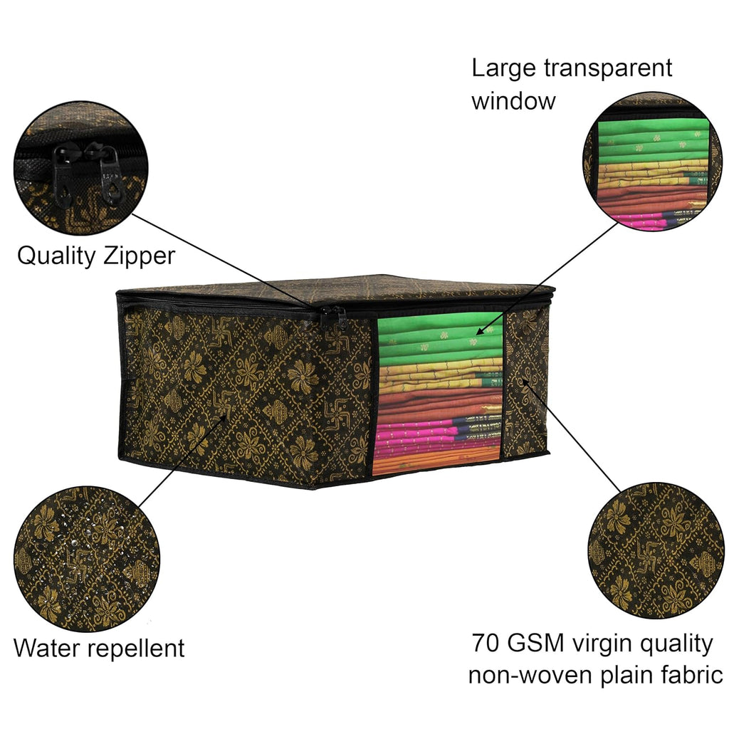 Pack of - 3 - Non-Woven Saree Storage Bags with Zip – Dust & Moisture Proof Saree Covers | Transparent Window | Ideal for Silk & Cotton Sarees ClothsVilla