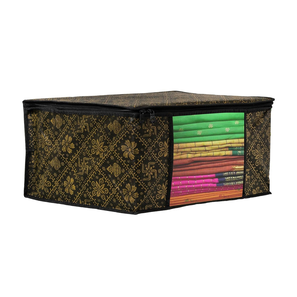 Pack of - 3 - Non-Woven Saree Storage Bags with Zip – Dust & Moisture Proof Saree Covers | Transparent Window | Ideal for Silk & Cotton Sarees ClothsVilla