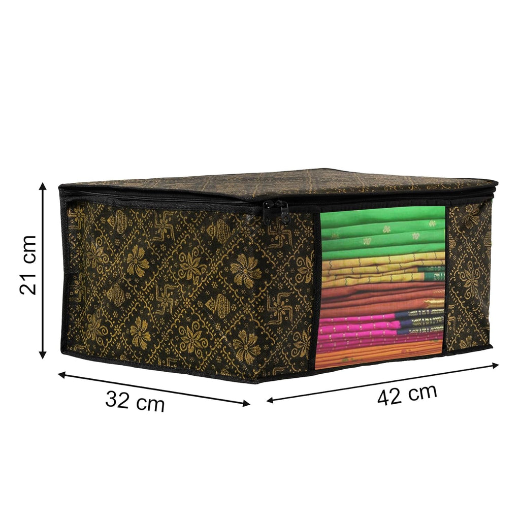 Pack of - 3 - Non-Woven Saree Storage Bags with Zip – Dust & Moisture Proof Saree Covers | Transparent Window | Ideal for Silk & Cotton Sarees ClothsVilla