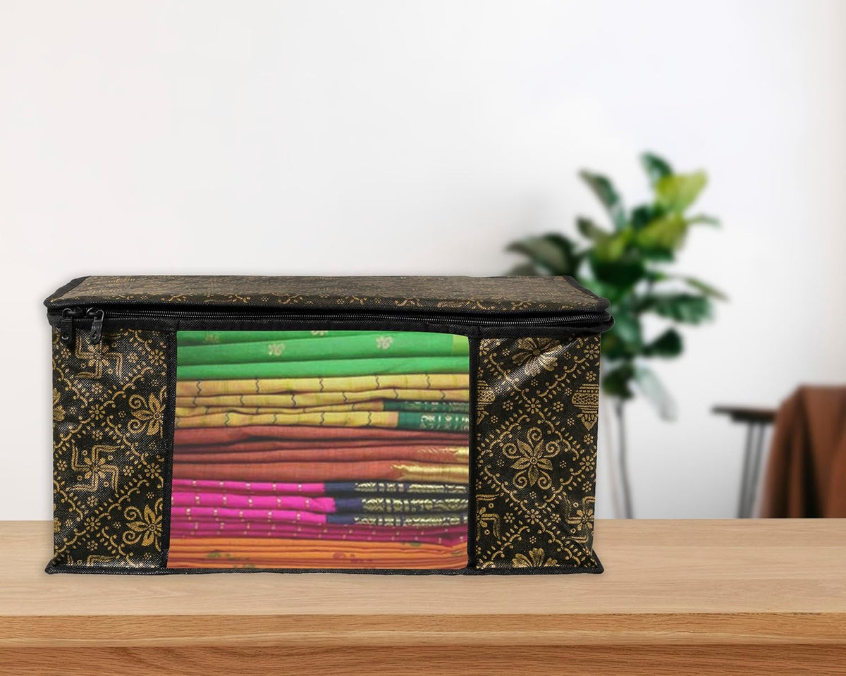 Pack of - 3 - Non-Woven Saree Storage Bags with Zip – Dust & Moisture Proof Saree Covers | Transparent Window | Ideal for Silk & Cotton Sarees ClothsVilla Main image