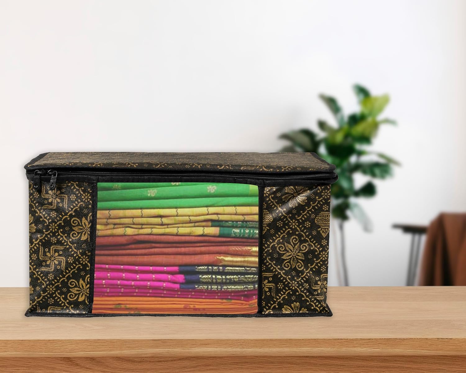 Pack of - 3 - Non-Woven Saree Storage Bags with Zip – Dust & Moisture Proof Saree Covers | Transparent Window | Ideal for Silk & Cotton Sarees ClothsVilla Main image
