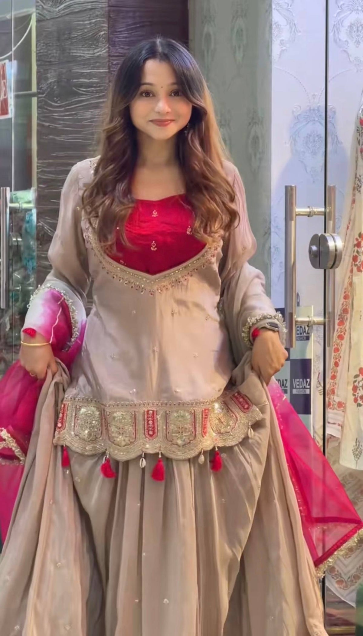 Champagne Beige Chinon Silk Embroidered Lehenga Choli Dupatta Set – NOOR ClothsVilla