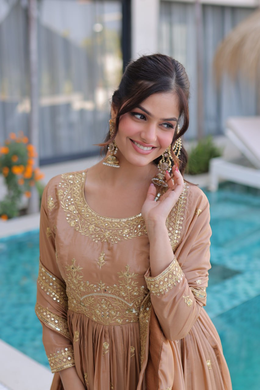 Nude Embroidered Kurti Sharara Set ClothsVilla