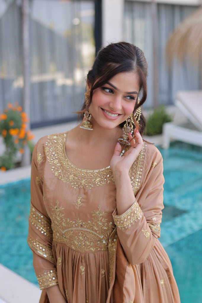 Nude Embroidered Kurti Sharara Set ClothsVilla