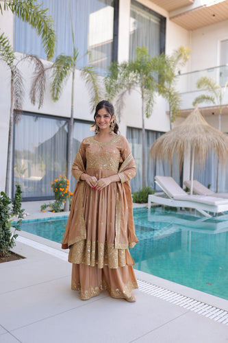 Nude Embroidered Kurti Sharara Set ClothsVilla