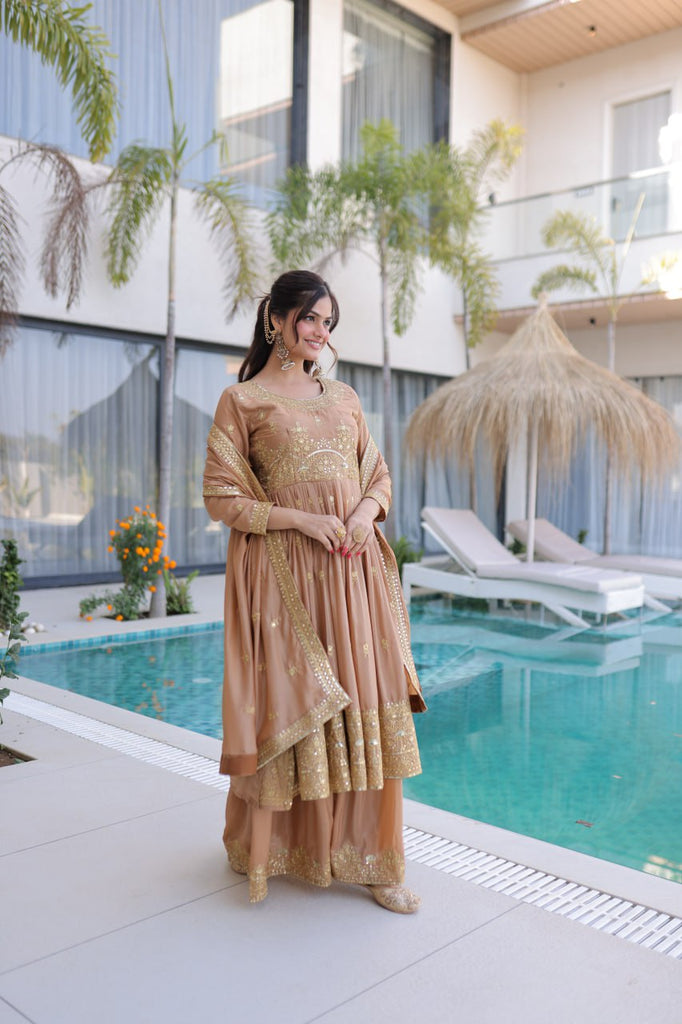 Nude Embroidered Kurti Sharara Set ClothsVilla