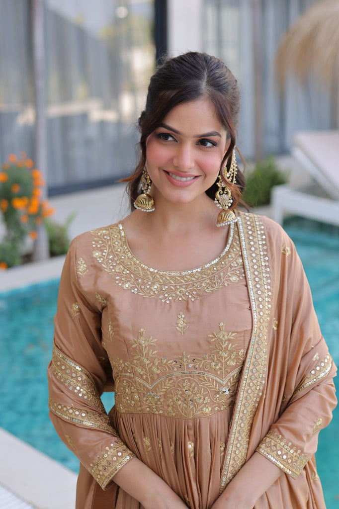 Nude Embroidered Kurti Sharara Set ClothsVilla
