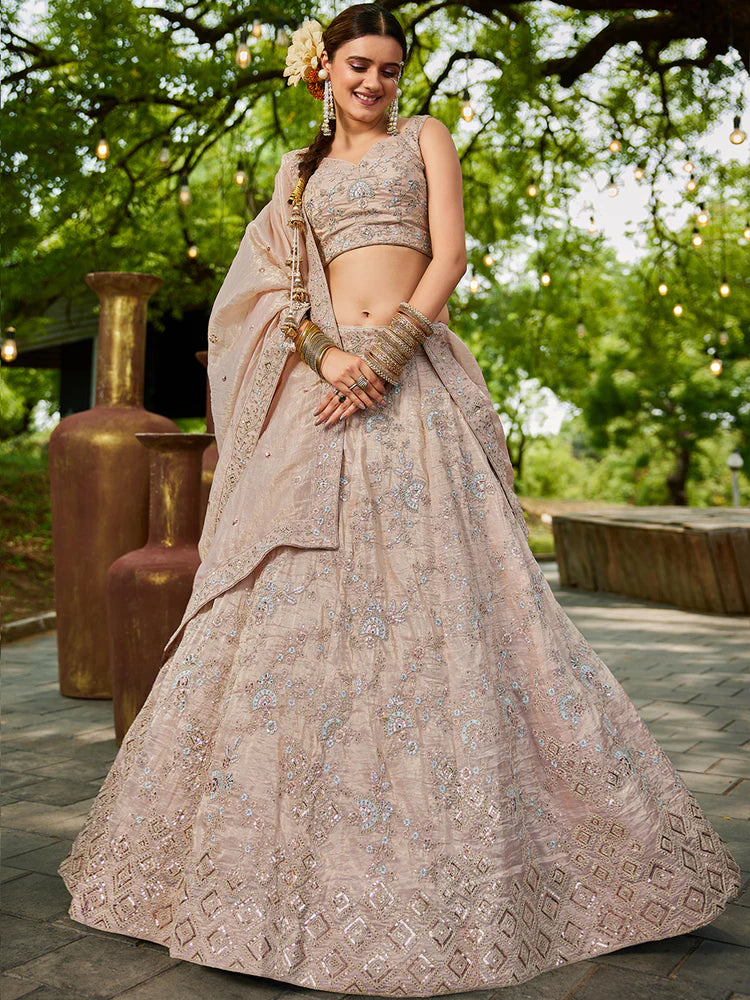 Nude Golden Tissue Lehenga Choli Set with Heavy Sequin & Nude Golden Tissue Lehenga Choli Set with Heavy Sequin &