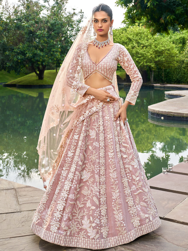 Nude Organza Sequins embroidery Semi-Stitched Lehenga choli & Dupatta ClothsVilla