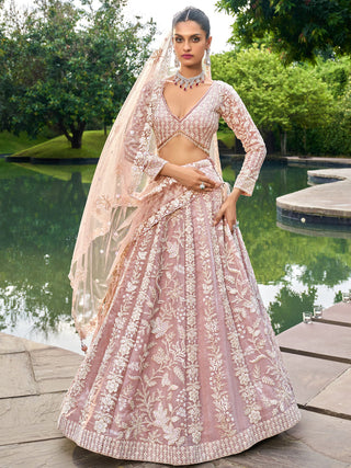 Nude Organza Sequins embroidery Semi-Stitched Lehenga choli & Dupatta ClothsVilla
