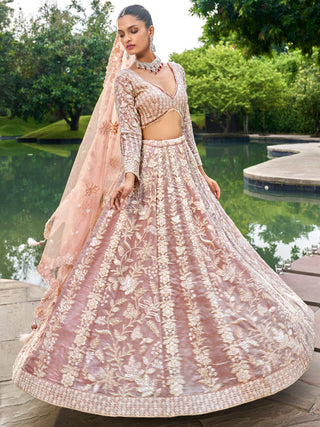 Nude Organza Sequins embroidery Semi-Stitched Lehenga choli & Dupatta ClothsVilla