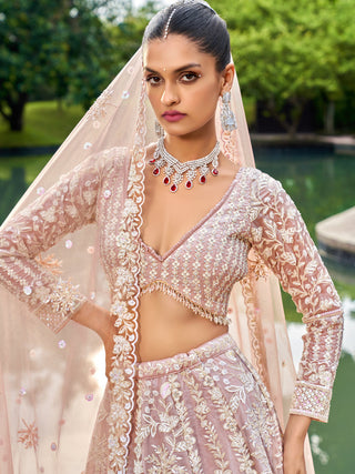 Nude Organza Sequins embroidery Semi-Stitched Lehenga choli & Dupatta ClothsVilla