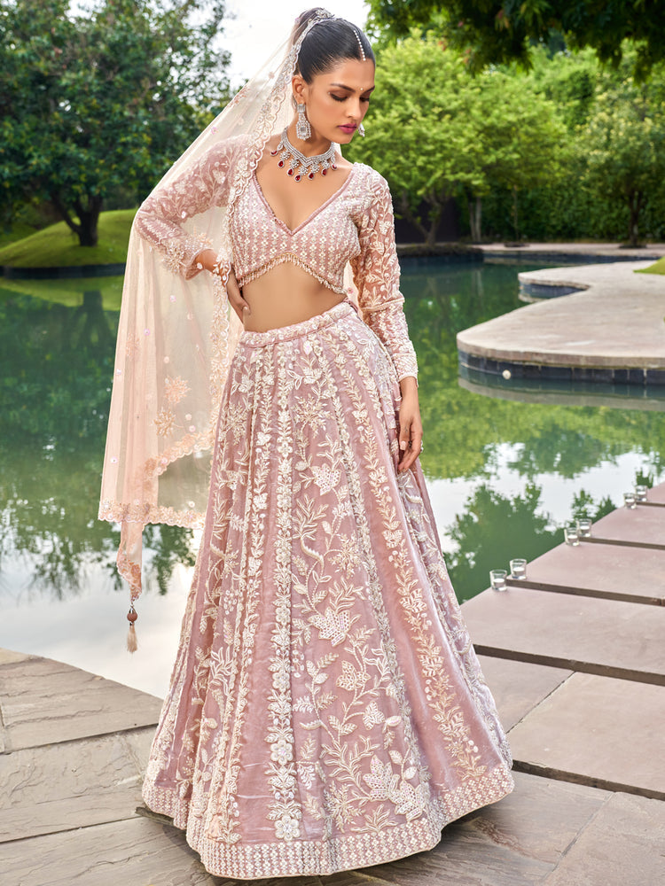 Nude Organza Sequins embroidery Semi-Stitched Lehenga choli & Dupatta ClothsVilla