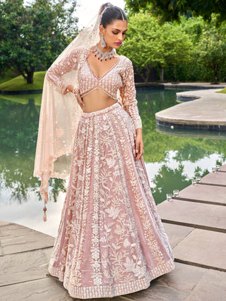 Nude Organza Sequins embroidery Semi-Stitched Lehenga choli & Dupatta ClothsVilla