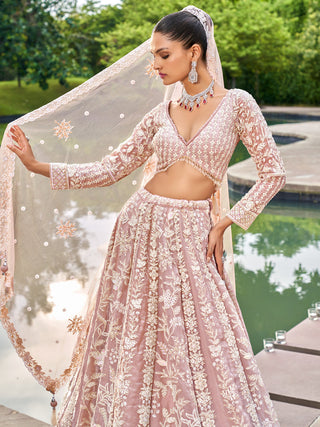Nude Organza Sequins embroidery Semi-Stitched Lehenga choli & Dupatta ClothsVilla