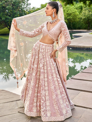 Nude Organza Sequins embroidery Semi-Stitched Lehenga choli & Dupatta ClothsVilla