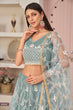 Load image into Gallery viewer, Ocean Blue Butterfly Net Lehenga with Elegant White Thread &amp; Zari Embroidery ClothsVilla