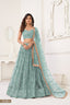 Ocean Blue Butterfly Net Lehenga with Tone-to-Tone Thread Work and Mirror Embroidery ClothsVilla