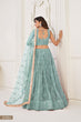 Load image into Gallery viewer, Ocean Blue Butterfly Net Lehenga with Tone-to-Tone Thread Work and Mirror Embroidery ClothsVilla