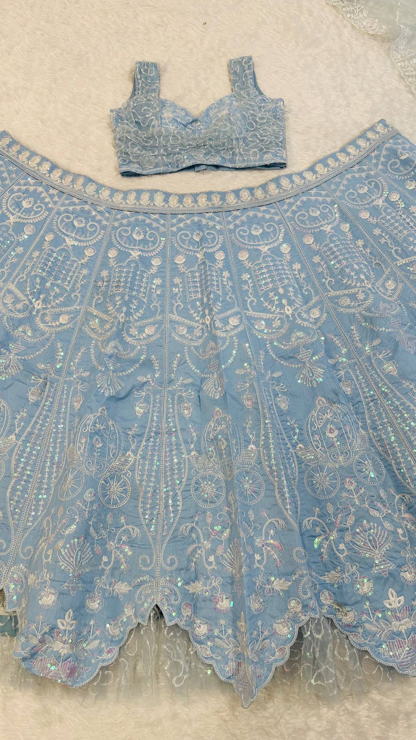 Ocean Blue Rainbow Sequins Silk Lehenga Choli ClothsVilla
