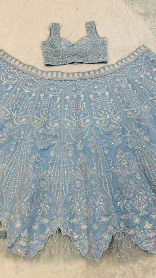 Ocean Blue Rainbow Sequins Silk Lehenga Choli ClothsVilla
