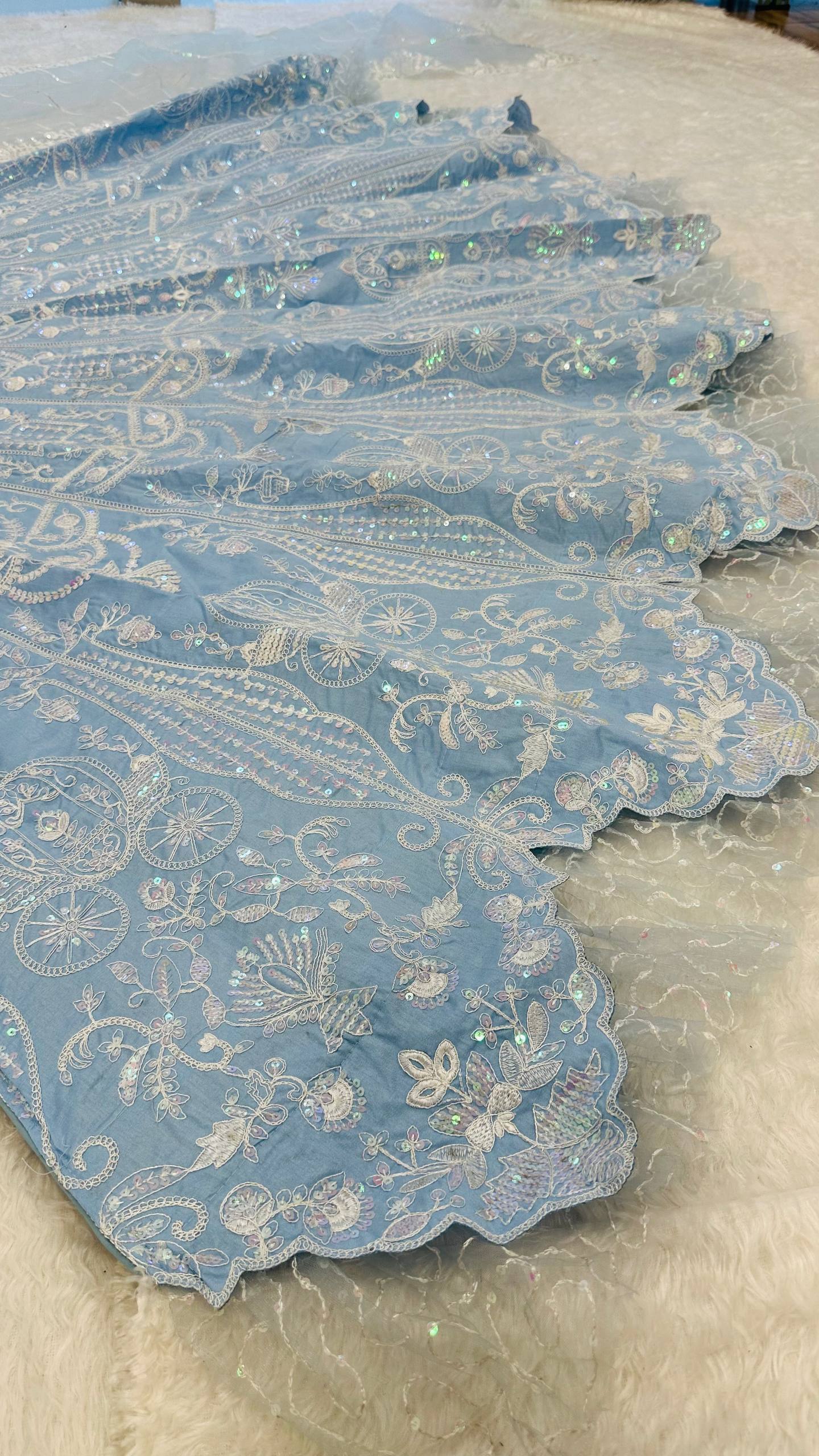 Ocean Blue Rainbow Sequins Silk Lehenga Choli ClothsVilla