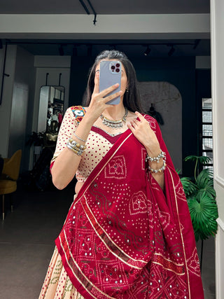 Off White Bandhej Print Lehenga ClothsVilla