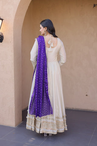 Off White Designer Mirror Work Gown ClothsVilla