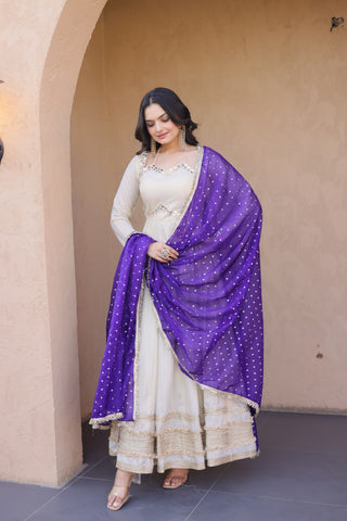 Off White Designer Mirror Work Gown ClothsVilla