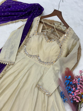 Off White Designer Mirror Work Gown ClothsVilla