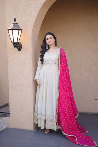 Off White Designer Mirror Work Gown ClothsVilla