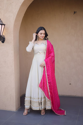 Off White Designer Mirror Work Gown ClothsVilla