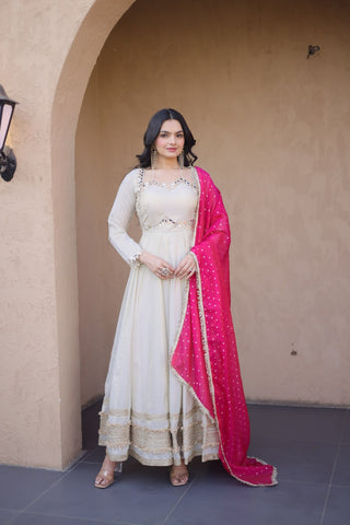 Off White Designer Mirror Work Gown ClothsVilla