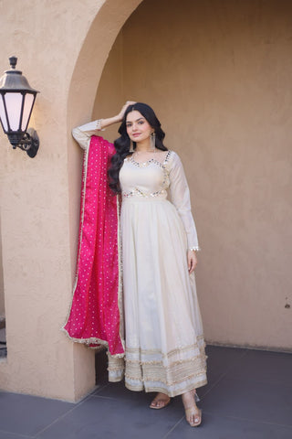 Off White Designer Mirror Work Gown ClothsVilla
