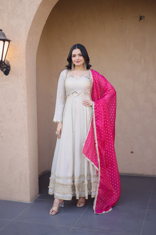 Off White Designer Mirror Work Gown ClothsVilla