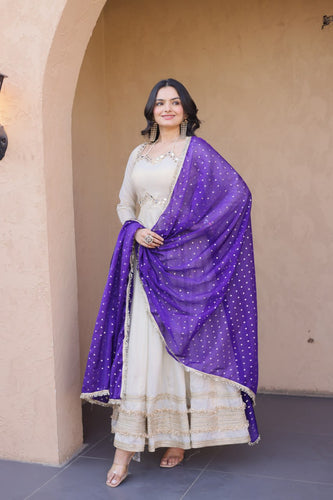 Off White Designer Mirror Work Gown ClothsVilla