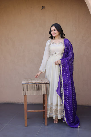 Off White Designer Mirror Work Gown ClothsVilla