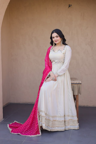 Off White Designer Mirror Work Gown ClothsVilla