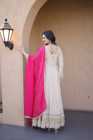 Off White Designer Mirror Work Gown ClothsVilla