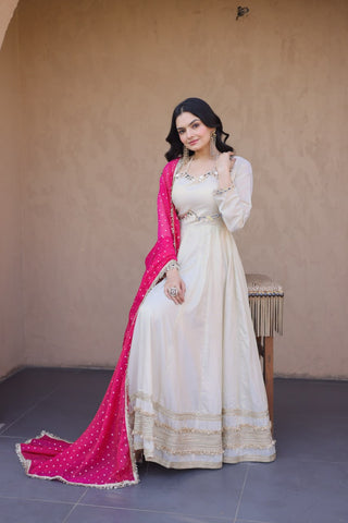 Off White Designer Mirror Work Gown ClothsVilla