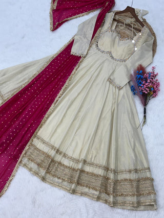 Off White Designer Mirror Work Gown ClothsVilla