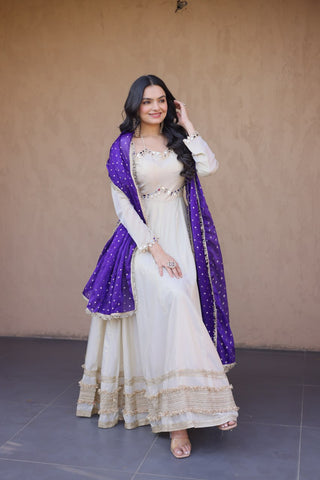 Off White Designer Mirror Work Gown ClothsVilla