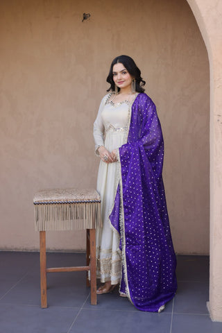 Off White Designer Mirror Work Gown ClothsVilla